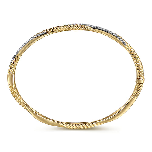 14K Yellow Gold Twisted Rope and Diamond Bangle