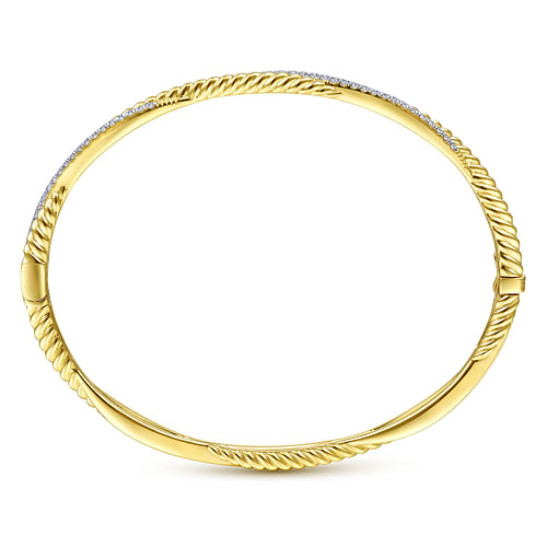 14K Yellow Gold Twisted Rope and Diamond Bangle