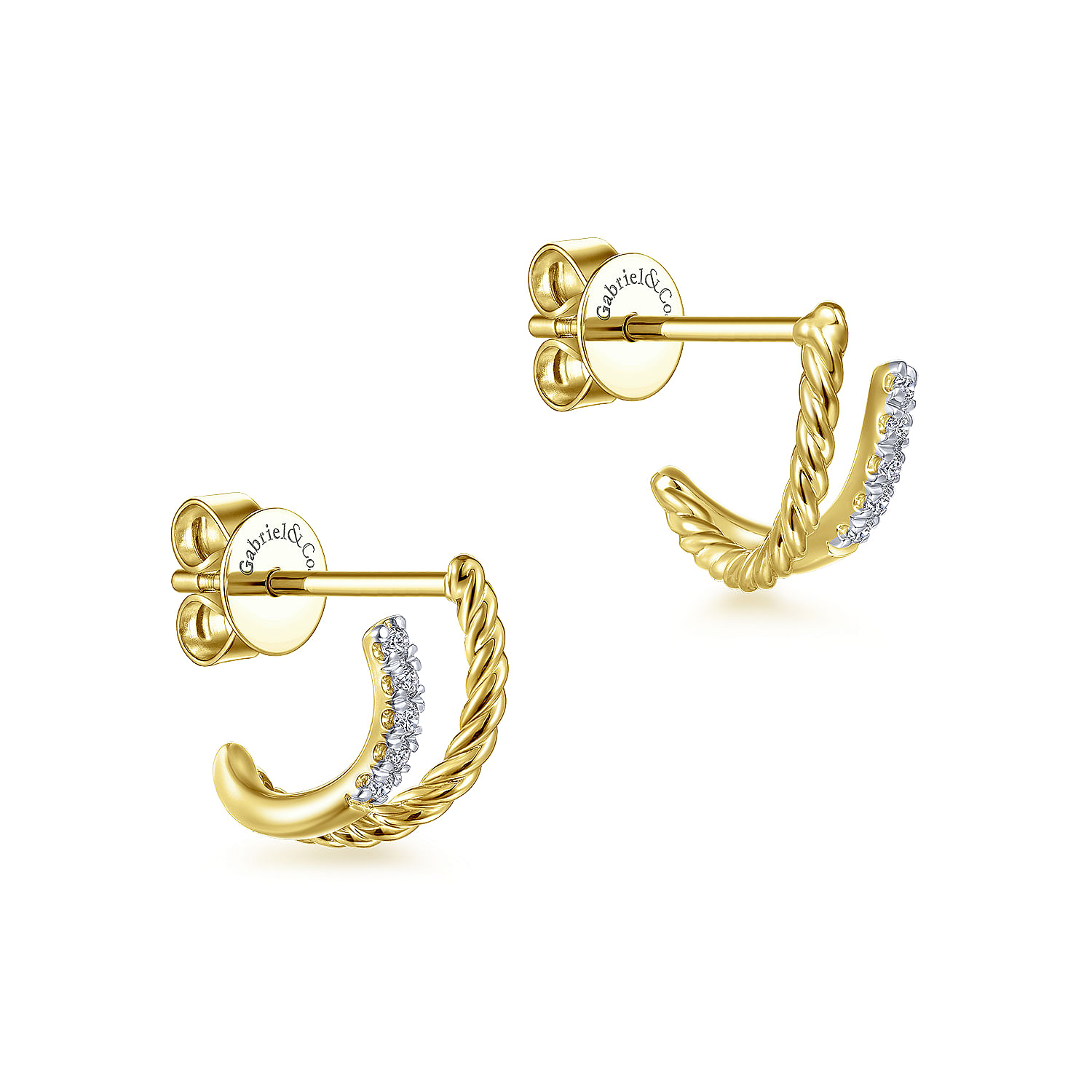 14K Yellow Gold Twisted Rope and Diamond Stud Earrings