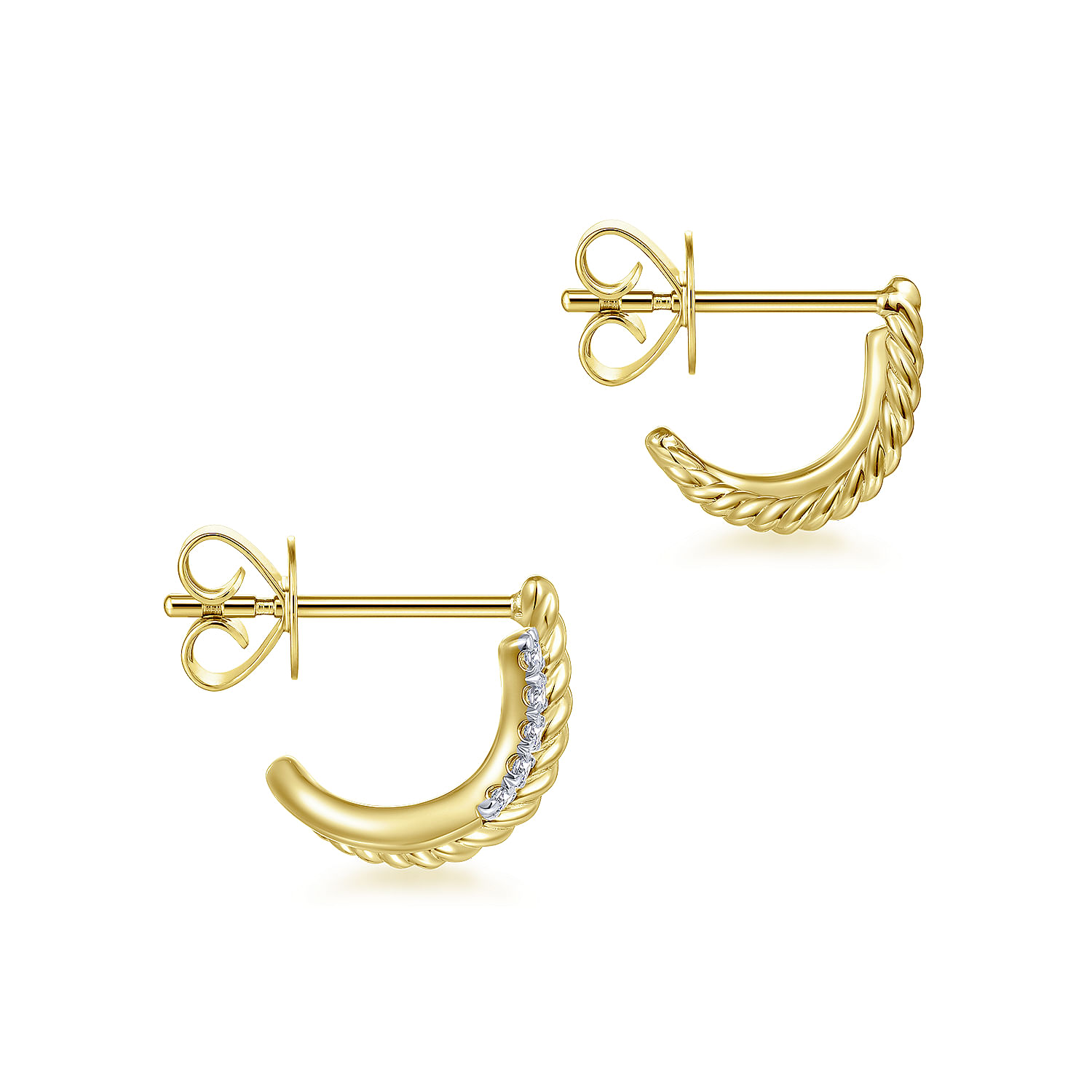 14K Yellow Gold Twisted Rope and Diamond Stud Earrings
