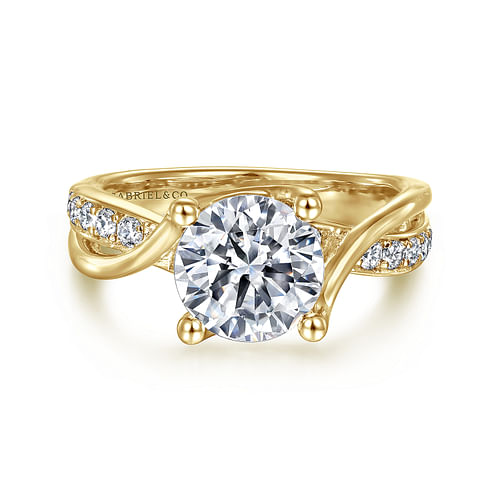 14K Yellow Gold Twisted Round Diamond Engagement Ring