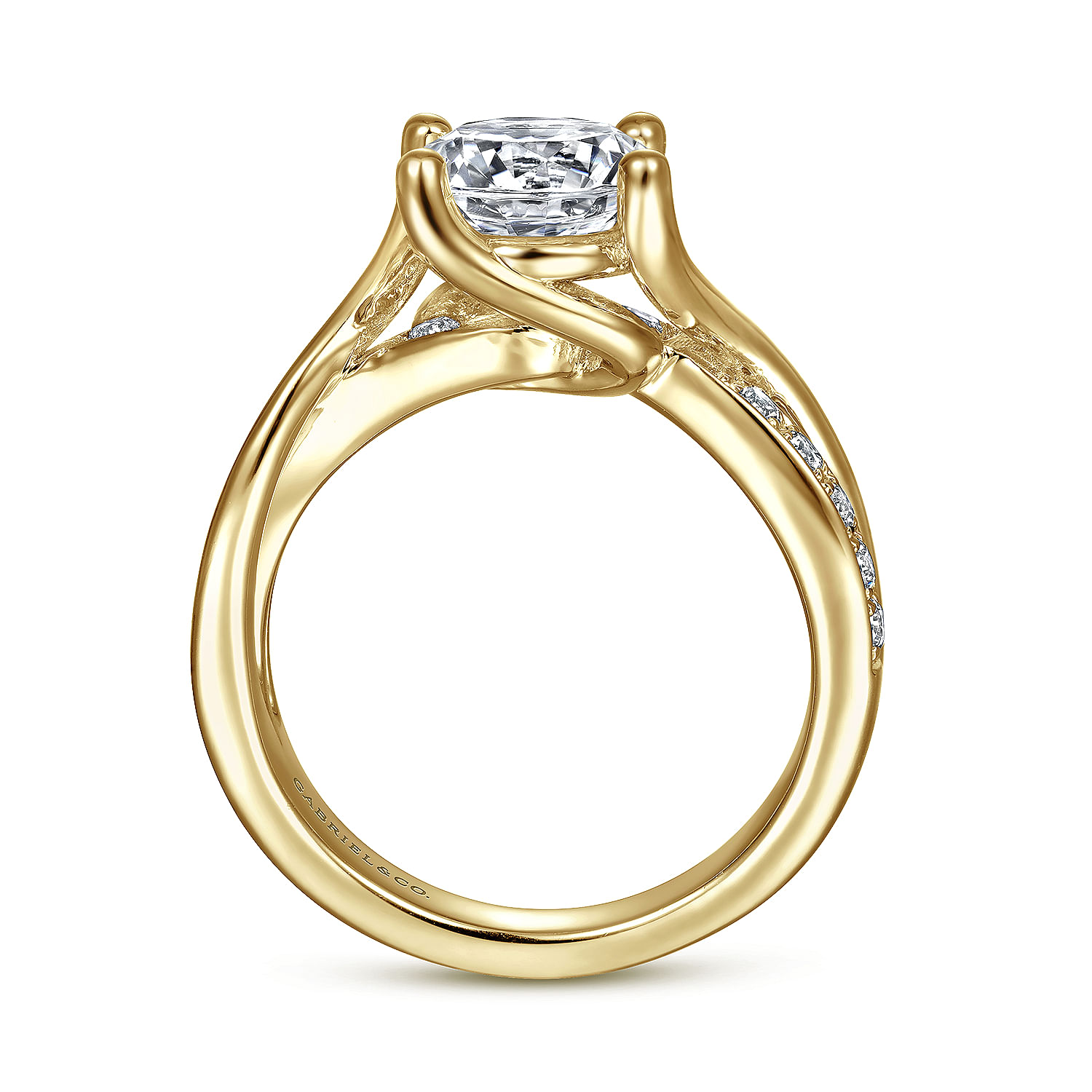 14K Yellow Gold Twisted Round Diamond Engagement Ring