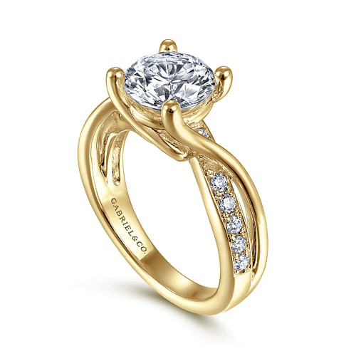 14K Yellow Gold Twisted Round Diamond Engagement Ring