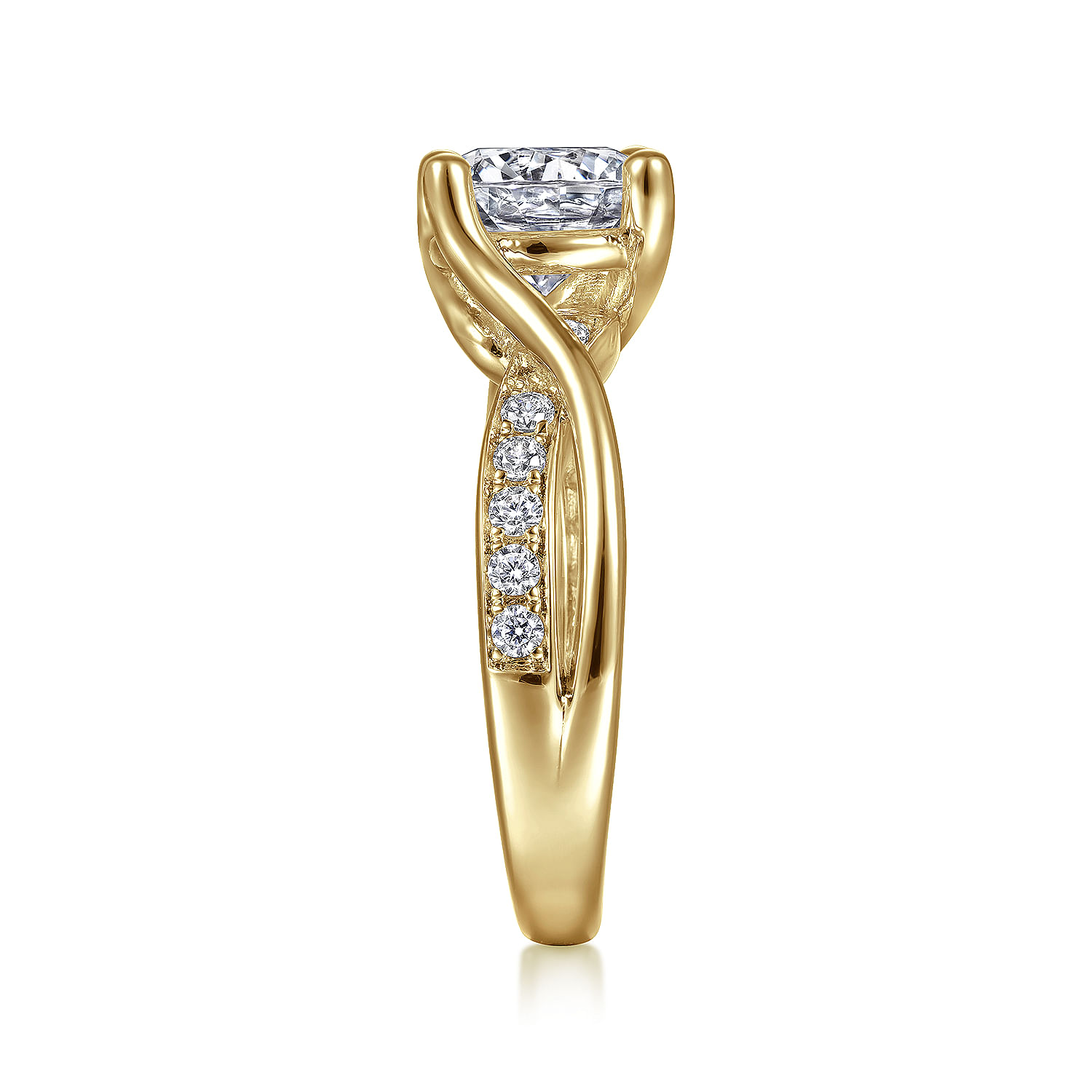 14K Yellow Gold Twisted Round Diamond Engagement Ring