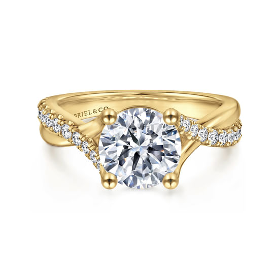 Gabriel - 14K Yellow Gold Twisted Round Diamond Engagement Ring