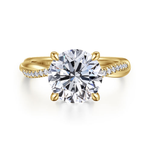 14K Yellow Gold Twisted Round Diamond Engagement Ring