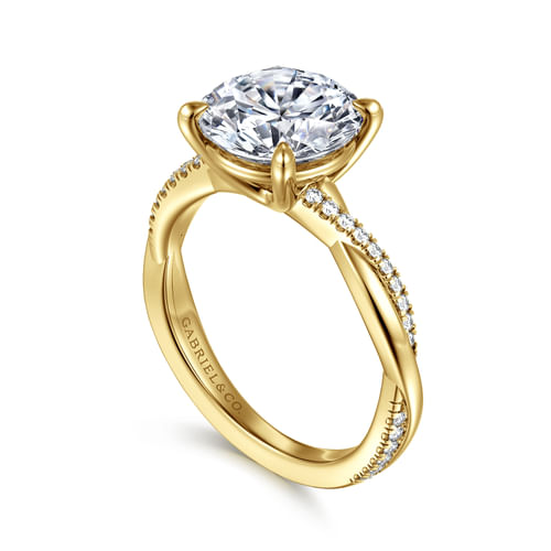 14K Yellow Gold Twisted Round Diamond Engagement Ring
