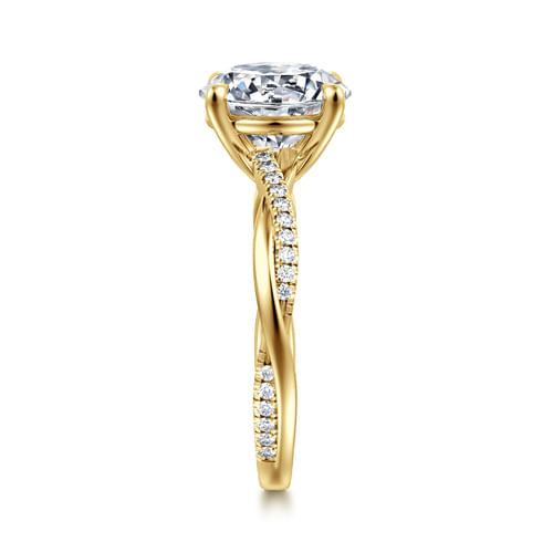 14K Yellow Gold Twisted Round Diamond Engagement Ring