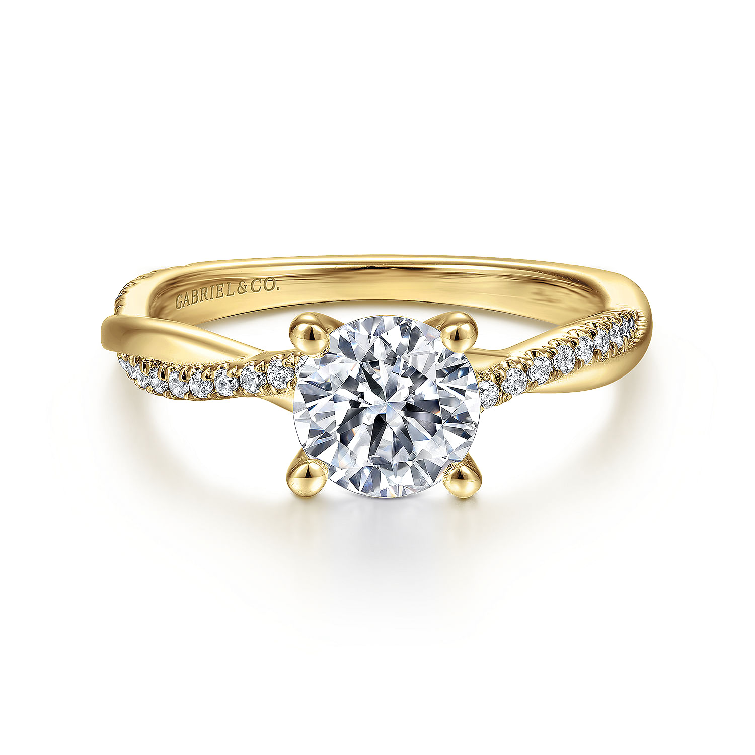 Gabriel - 14K Yellow Gold Twisted Round Diamond Engagement Ring