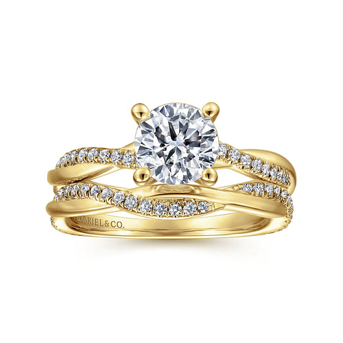 14K Yellow Gold Twisted Round Diamond Engagement Ring