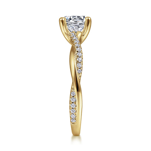 14K Yellow Gold Twisted Round Diamond Engagement Ring
