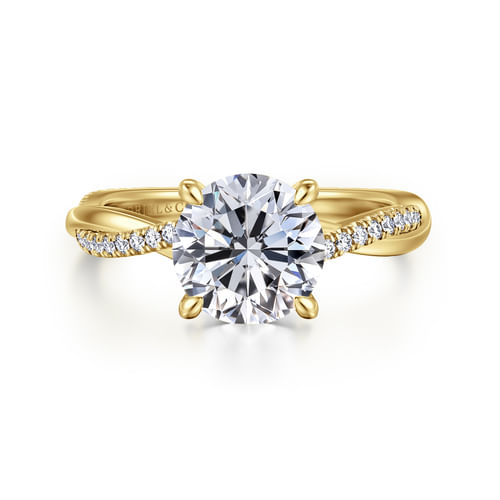 14K Yellow Gold Twisted Round Diamond Engagement Ring