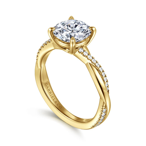 14K Yellow Gold Twisted Round Diamond Engagement Ring