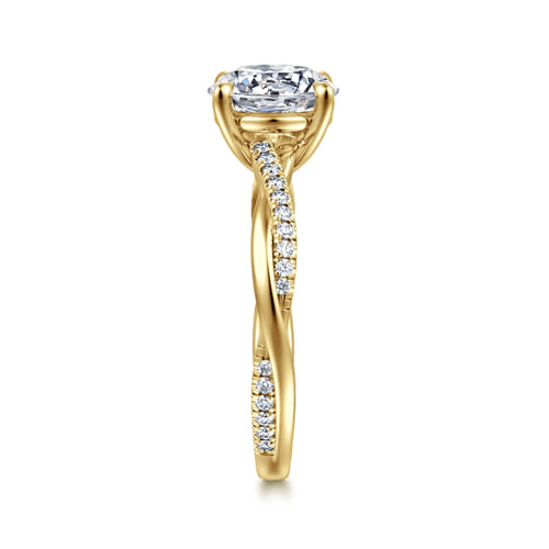 14K Yellow Gold Twisted Round Diamond Engagement Ring