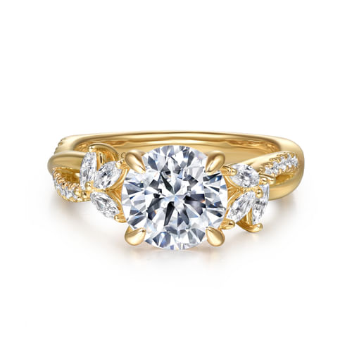 14K Yellow Gold Twisted Round Diamond Engagement Ring