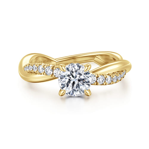 14K Yellow Gold Twisted Round Diamond Engagement Ring