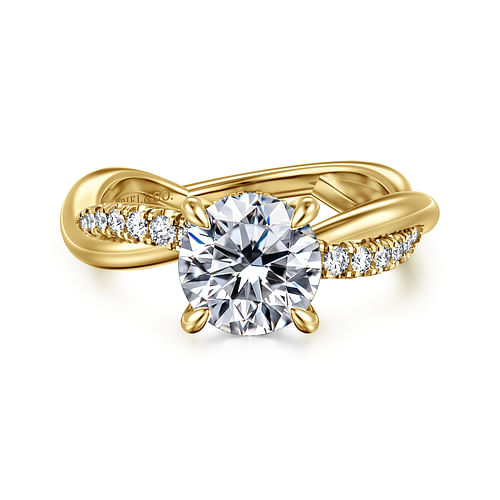 14K Yellow Gold Twisted Round Diamond Engagement Ring
