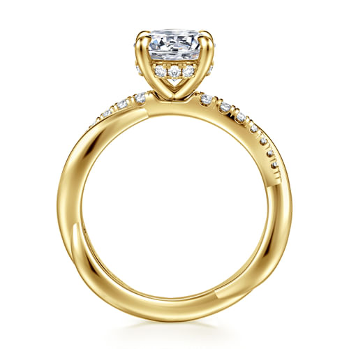 14K Yellow Gold Twisted Round Diamond Engagement Ring