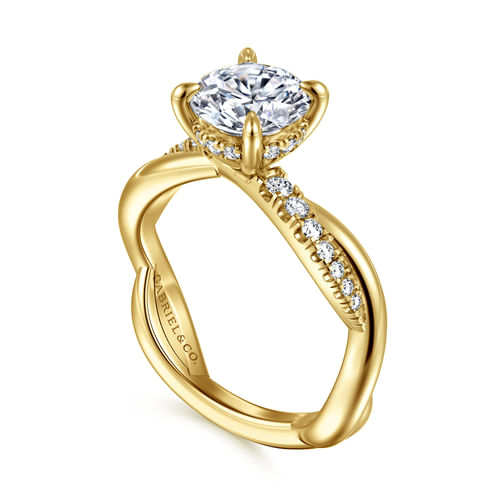 14K Yellow Gold Twisted Round Diamond Engagement Ring
