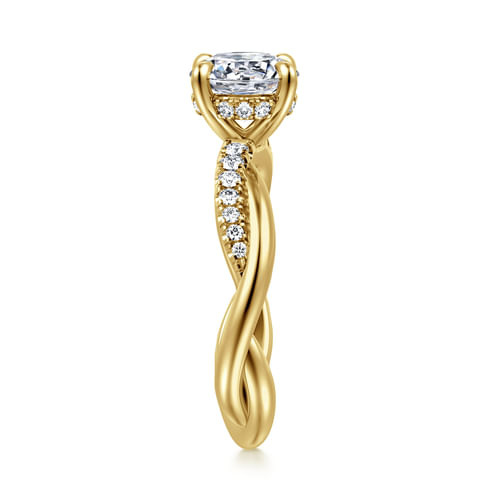14K Yellow Gold Twisted Round Diamond Engagement Ring