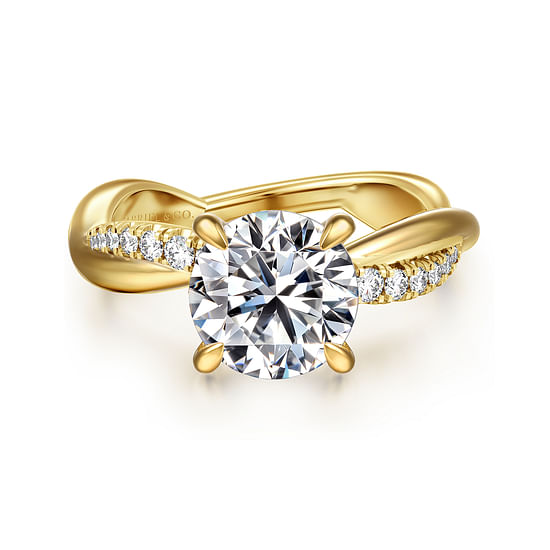 Gabriel - 14K Yellow Gold Twisted Round Diamond Engagement Ring