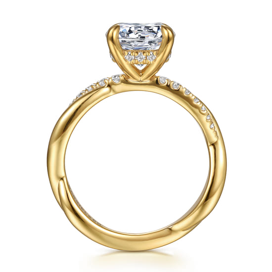 14K Yellow Gold Twisted Round Diamond Engagement Ring angle 2