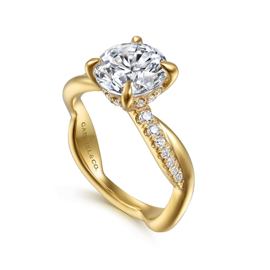 14K Yellow Gold Twisted Round Diamond Engagement Ring angle 3
