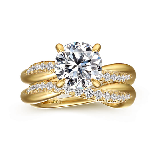 14K Yellow Gold Twisted Round Diamond Engagement Ring angle 4