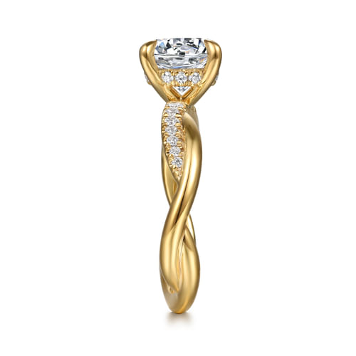 14K Yellow Gold Twisted Round Diamond Engagement Ring