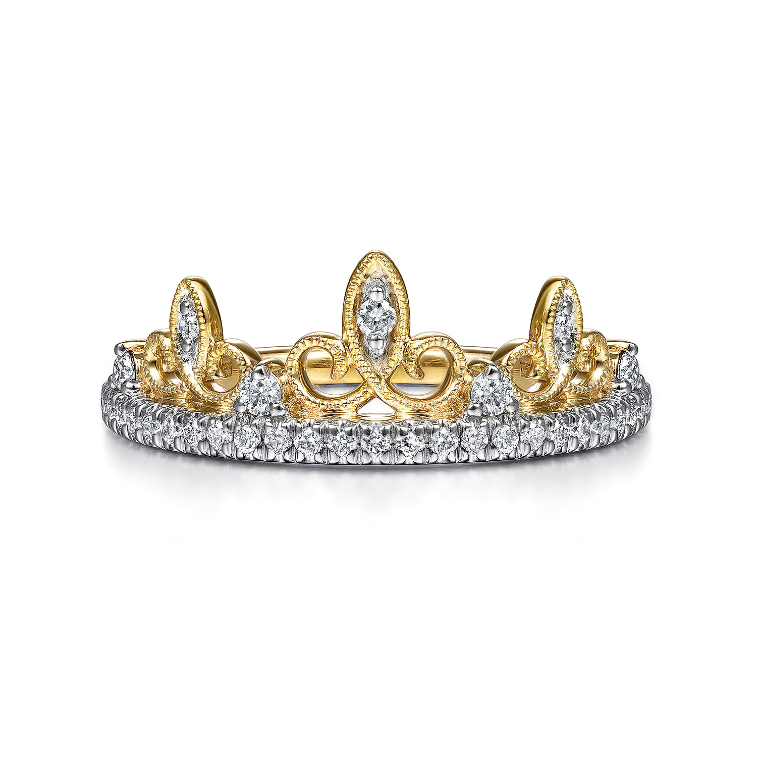 14K Yellow Gold Twisted Spiked Diamond Crown Ring