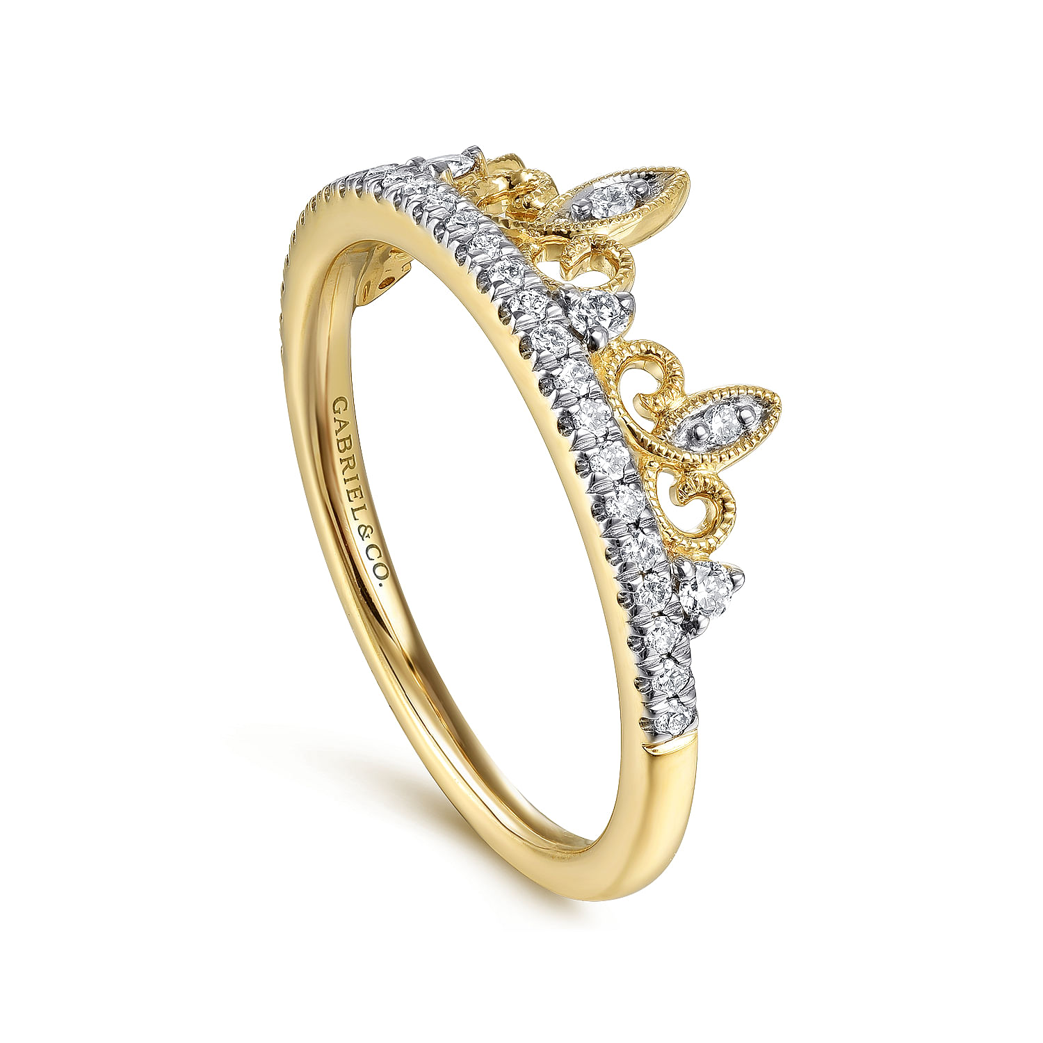 14K Yellow Gold Twisted Spiked Diamond Crown Ring