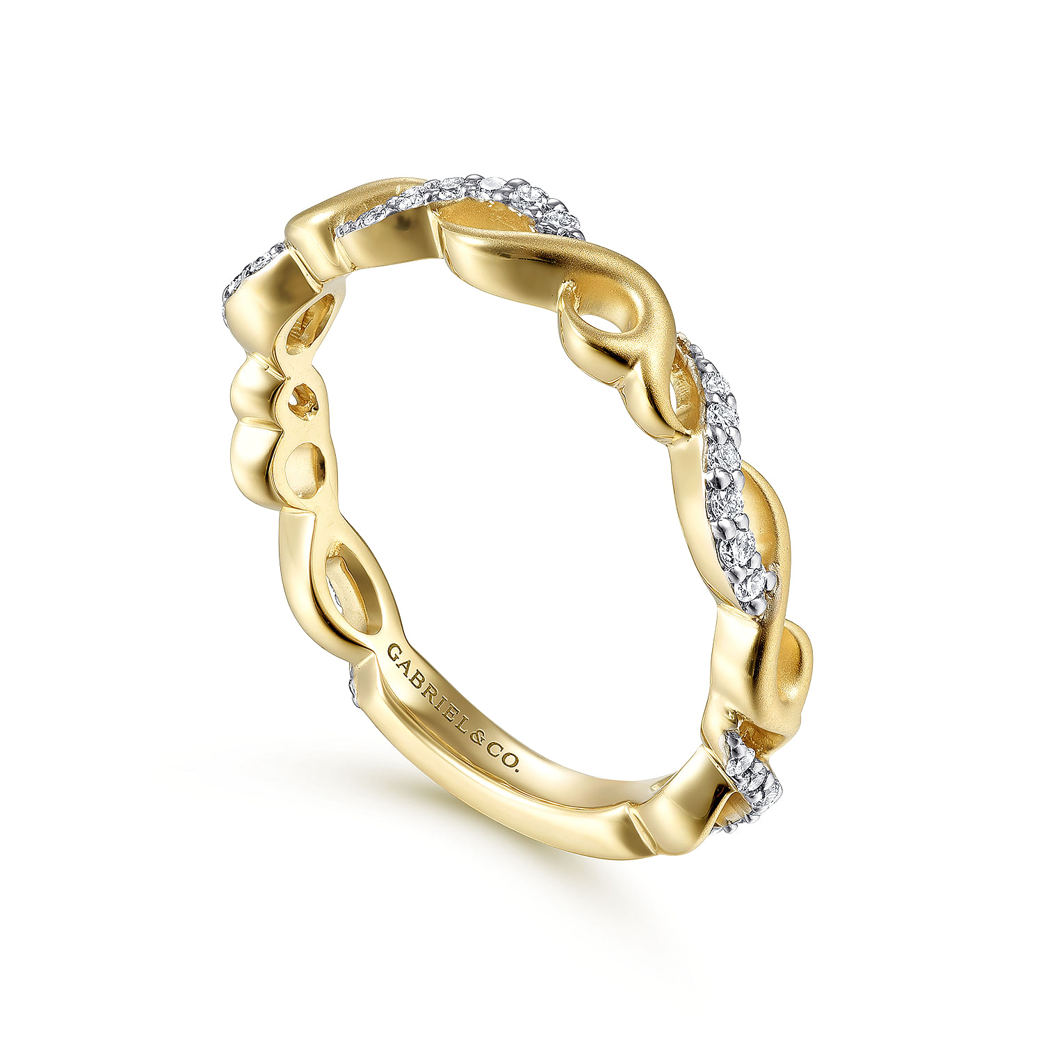 14K Yellow Gold Twisted Stackable Diamond Ring