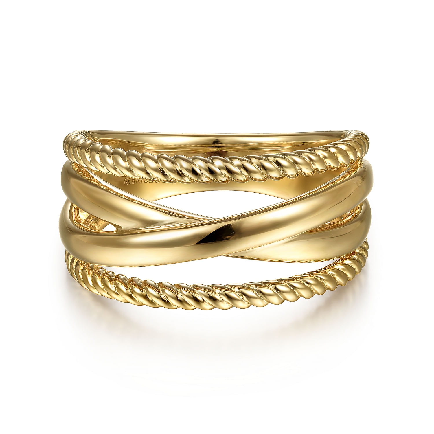 14K Yellow Gold Twisted and Plain Criss Cross Ring