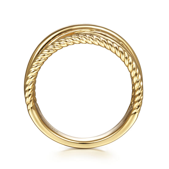 14K Yellow Gold Twisted and Plain Criss Cross Ring angle 2