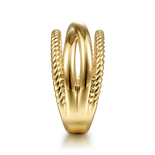 14K Yellow Gold Twisted and Plain Criss Cross Ring