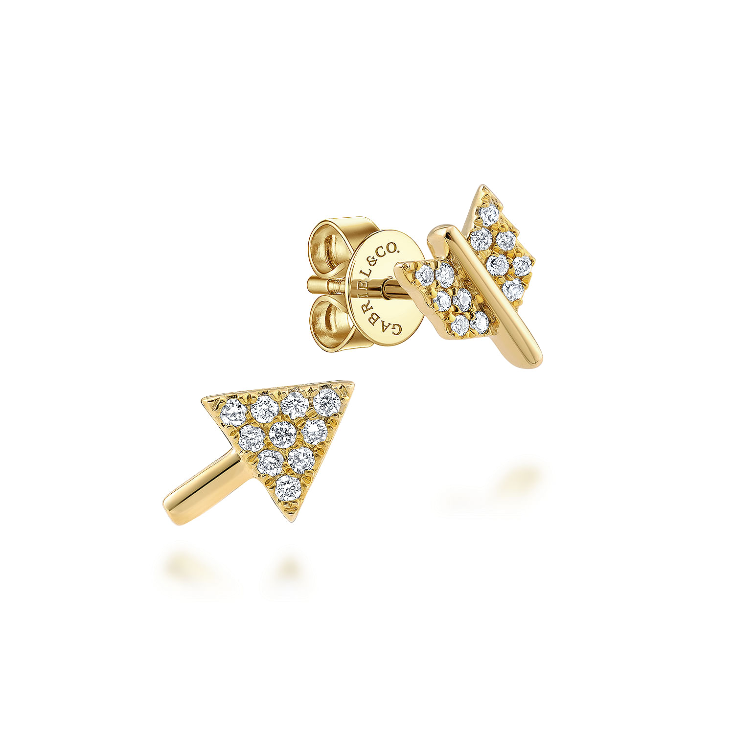 14K Yellow Gold Two Piece Arrow Diamond Stud Earrings