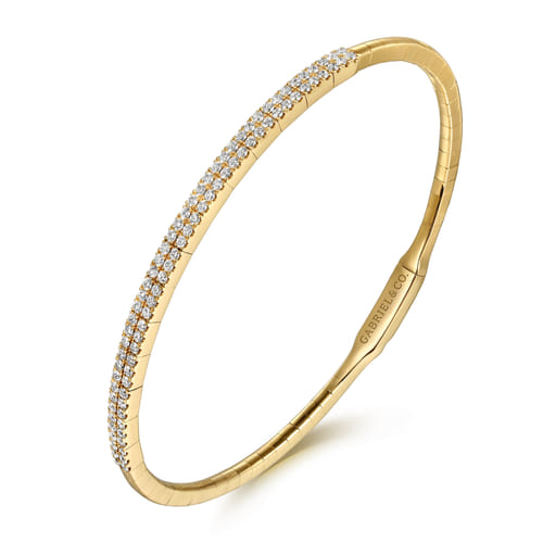 14K Yellow Gold Two Row Diamond Bangle