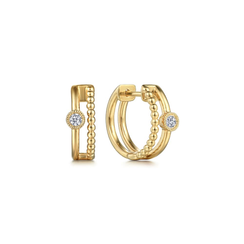 14K Yellow Gold Two Row Diamond Bujukan Huggies