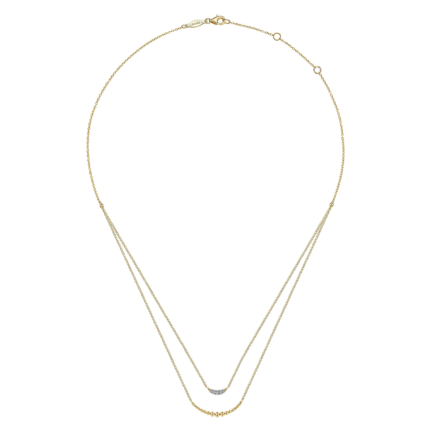 14K Yellow Gold Two Strand Diamond Crescent and Bujukan Beaded Necklace
