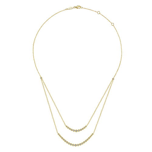 14K Yellow Gold Two Strand Necklace with Milgrain Bezel Set Diamonds