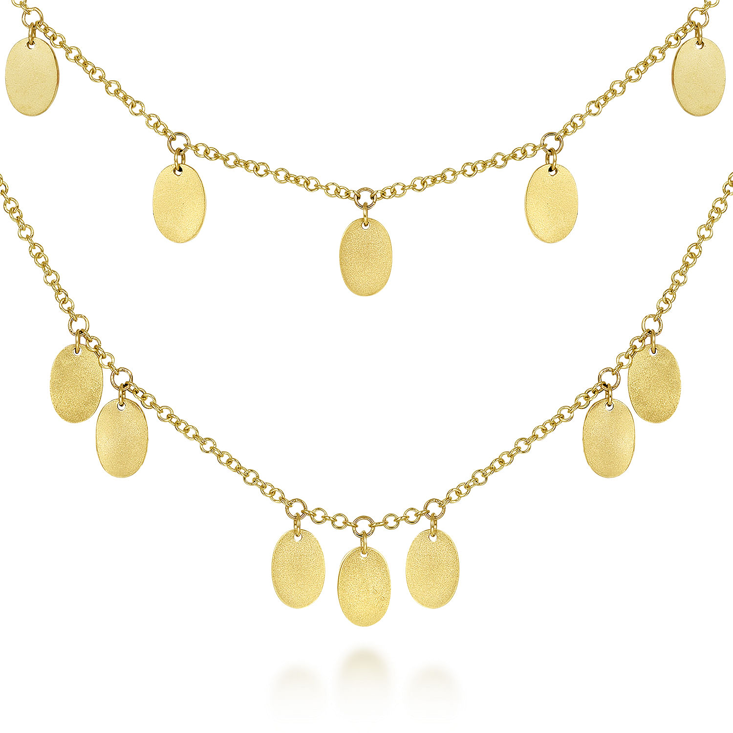 Gabriel - 14K Yellow Gold Two Strand Necklace with Oval Shape Drops