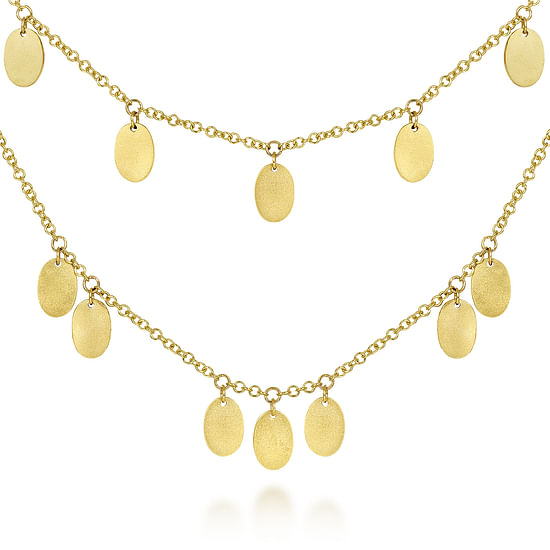 Gabriel - 14K Yellow Gold Two Strand Necklace with Oval Shape Drops