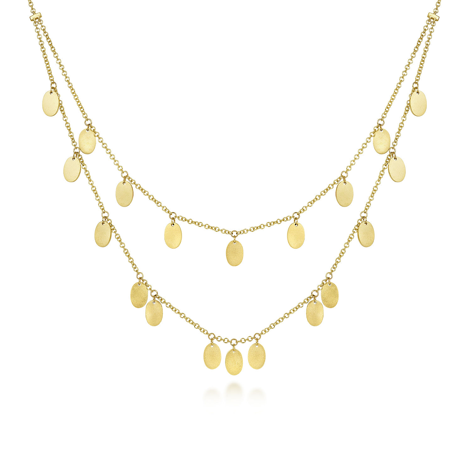 14K Yellow Gold Two Strand Necklace with Oval Shape Drops