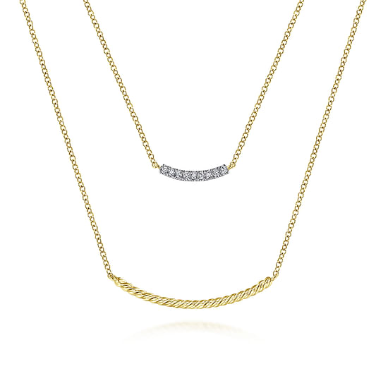 Gabriel - 14K Yellow Gold Two Strand Twisted and Diamond Bar Necklace