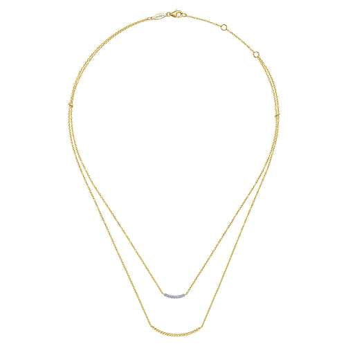 14K Yellow Gold Two Strand Twisted and Diamond Bar Necklace