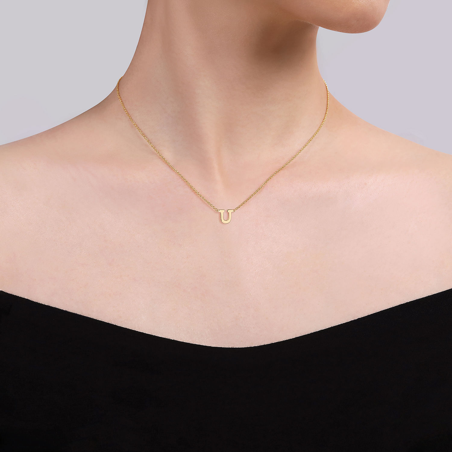 14K Yellow Gold U Initial Necklace
