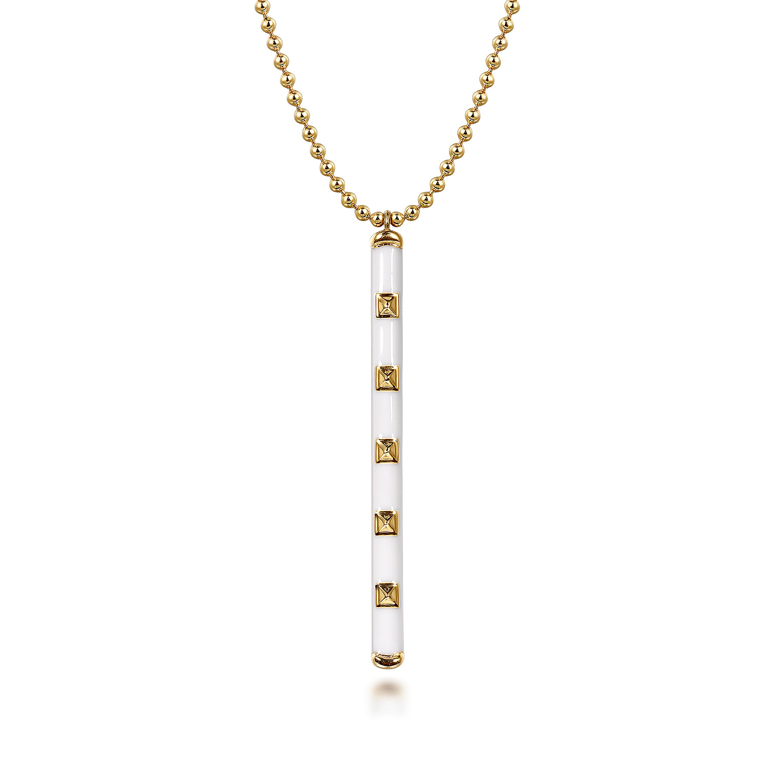 14K Yellow Gold Vertical Bar Necklace with White Enamel
