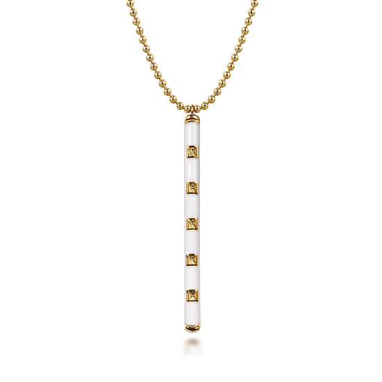 Gabriel - 14K Yellow Gold Vertical Bar Necklace with White Enamel