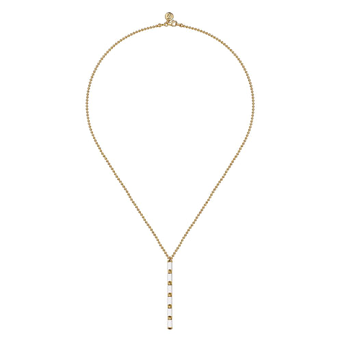 14K Yellow Gold Vertical Bar Necklace with White Enamel