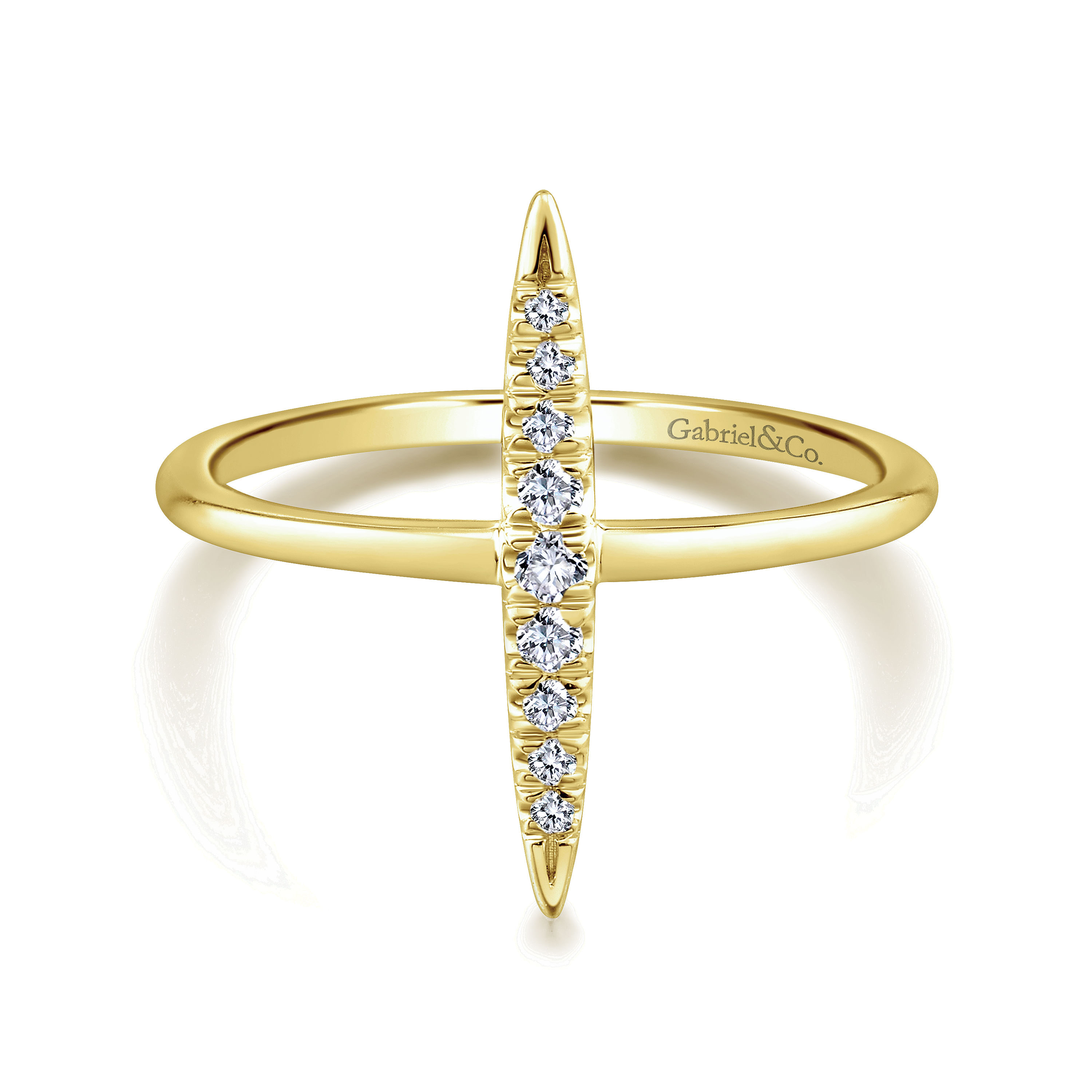 14K Yellow Gold Vertical Diamond Bar Midi Ring